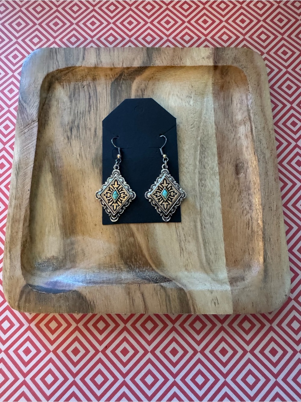 Turquoise Accent Silver-Tone Diamond Drop Earrings